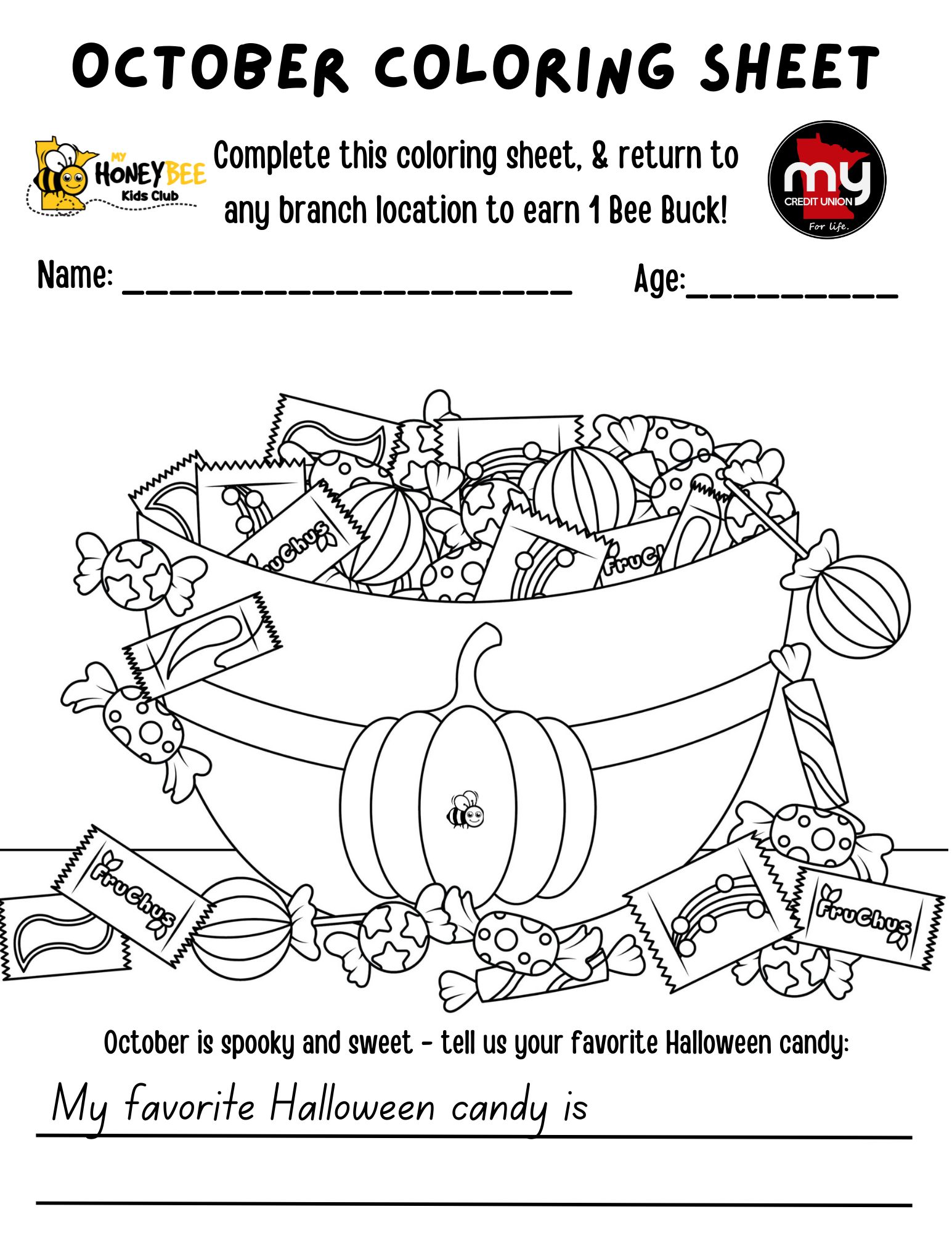 October HoneyBee Monthly Coloring Sheet 2026