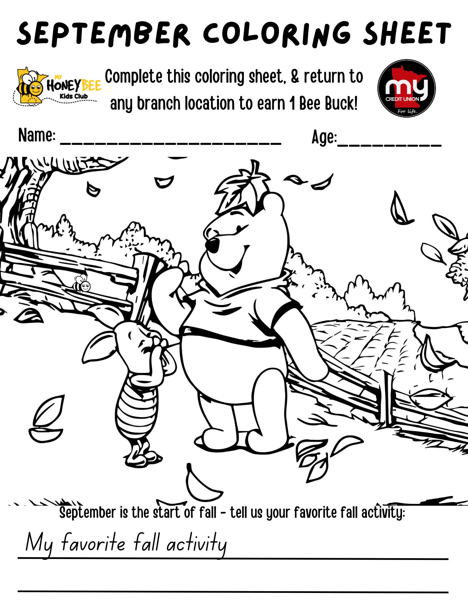 September HoneyBee Monthly Coloring Sheet 2024