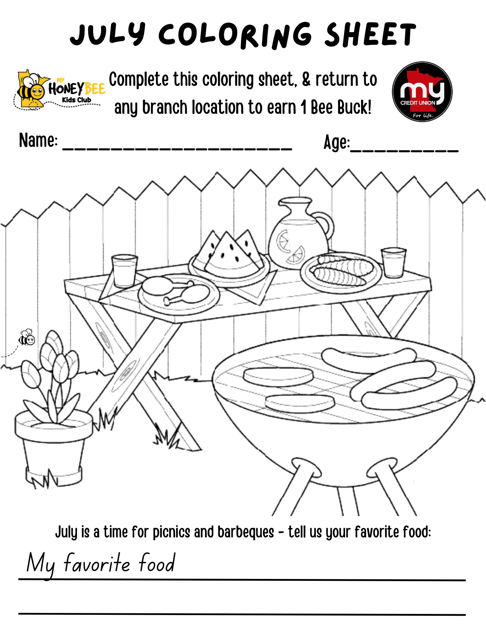 July HoneyBee Monthly Coloring Sheet 2024