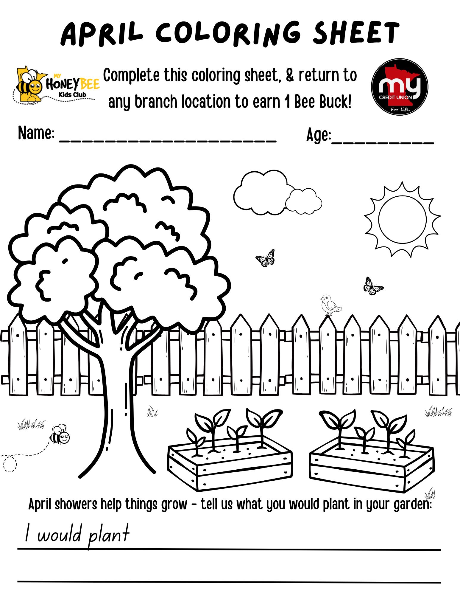 April HoneyBee Monthly Coloring Sheet 2026
