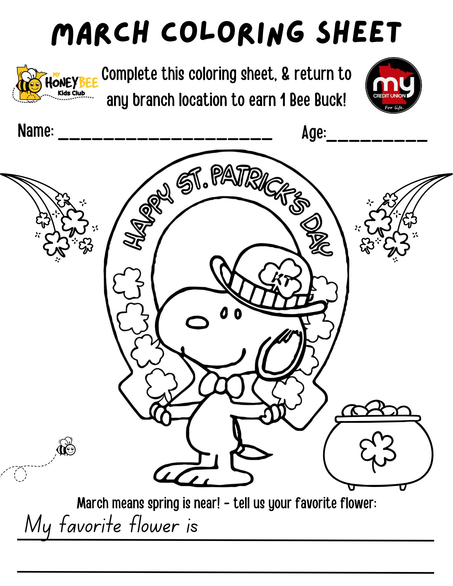 March HoneyBee Monthly Coloring Sheet 2026