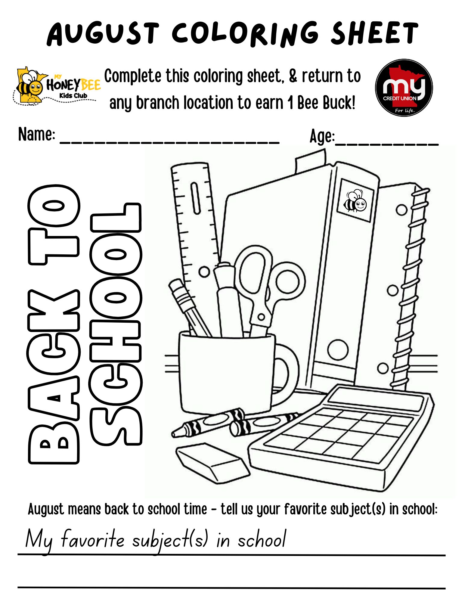 August HoneyBee Monthly Coloring Sheet 2024