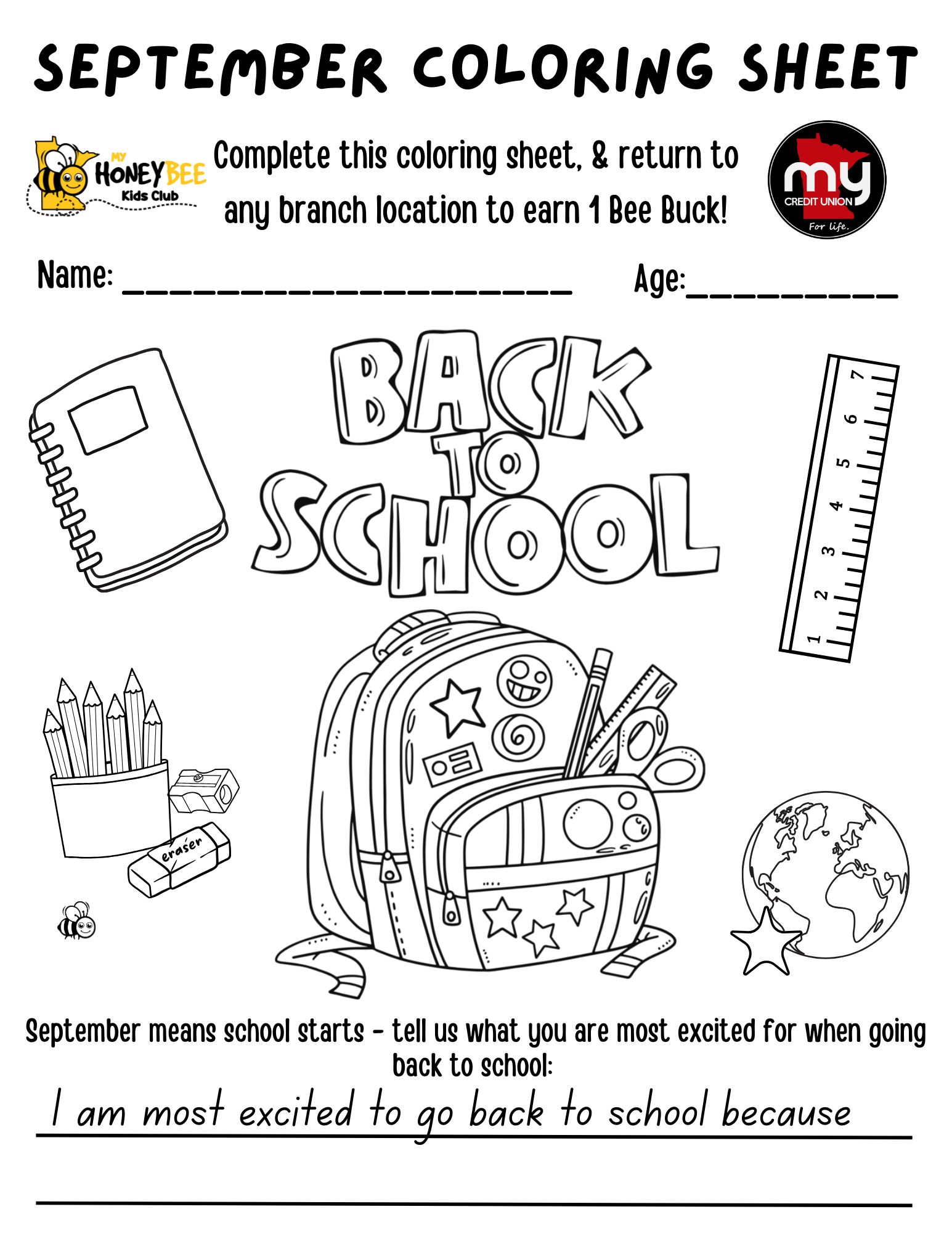 September HoneyBee Monthly Coloring Sheet 2026
