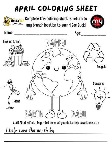 April 2025 coloring sheet. Happy Earth Day