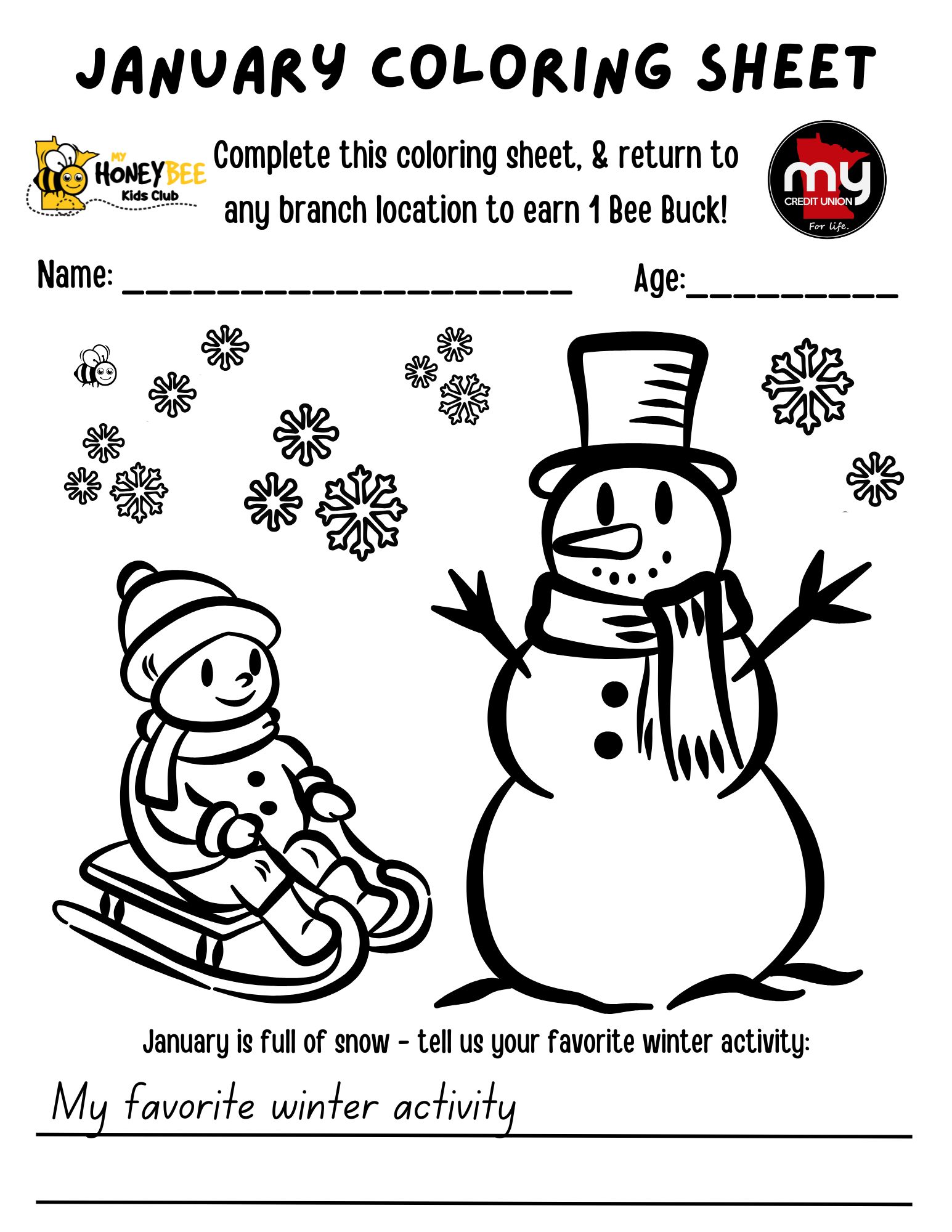 January HoneyBee Monthly Coloring Sheet 2026