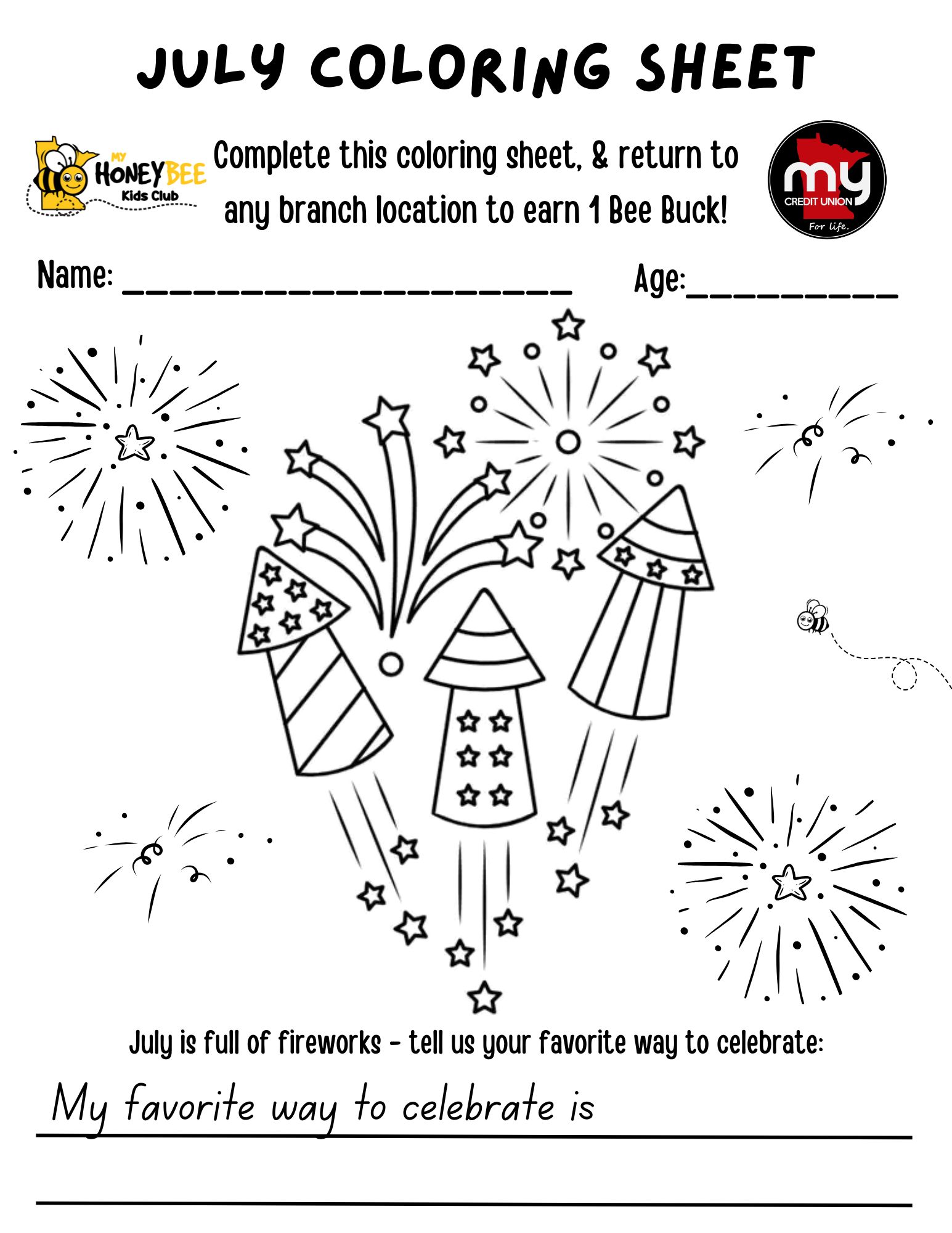 July HoneyBee Monthly Coloring Sheet 2026