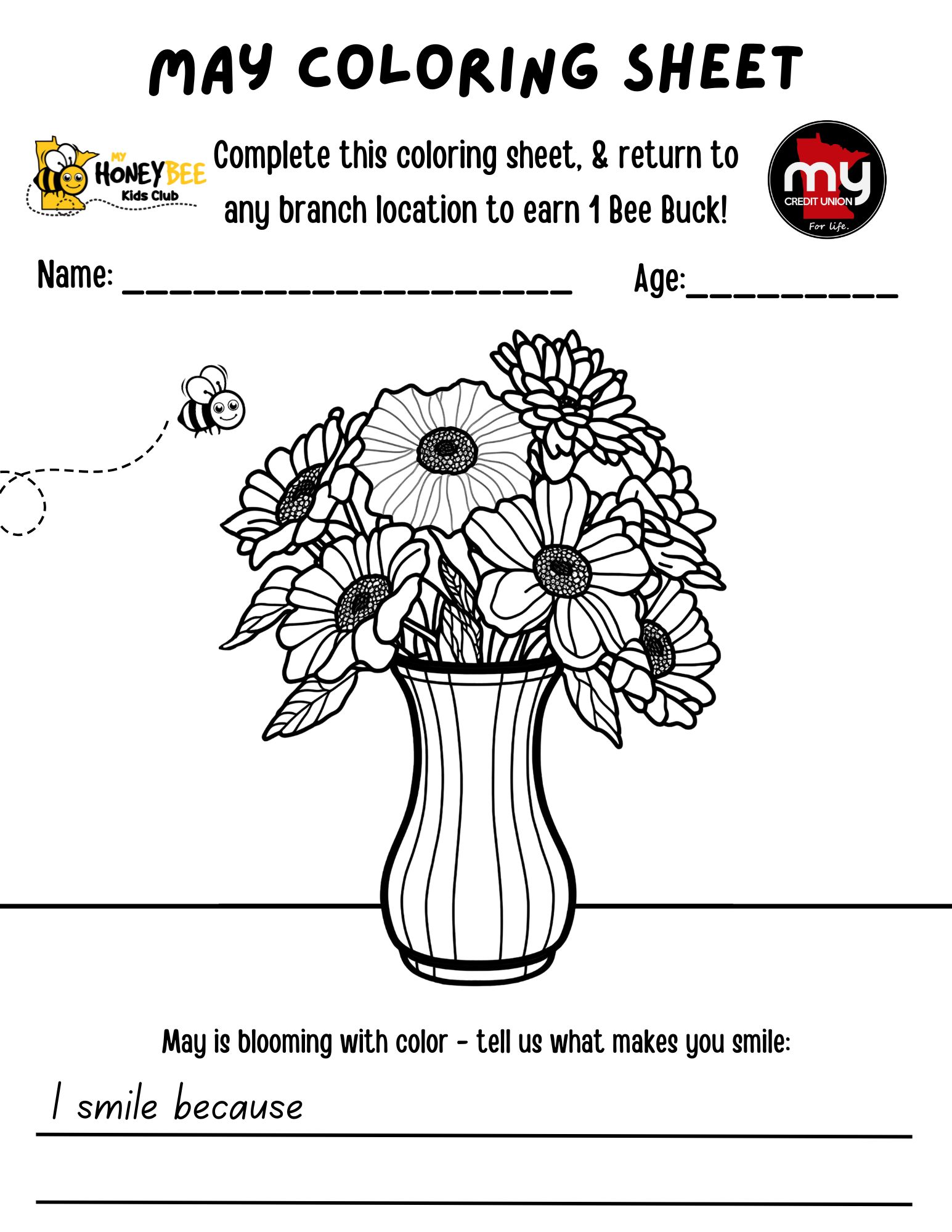 May HoneyBee Monthly Coloring Sheet 2026